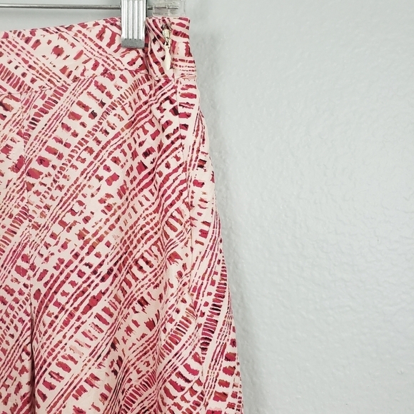 MERONA A-Line Pleated 100% Silk Printed Skirt Twee Coquette Red White Sz 6 - Picture 3 of 5